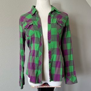 Paper Doll Buffalo Check Women’s Flannel Button Down Shirt Size L